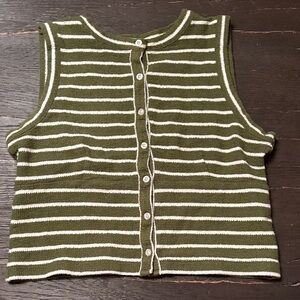 Striped Green and White Sleeveless Vest Top